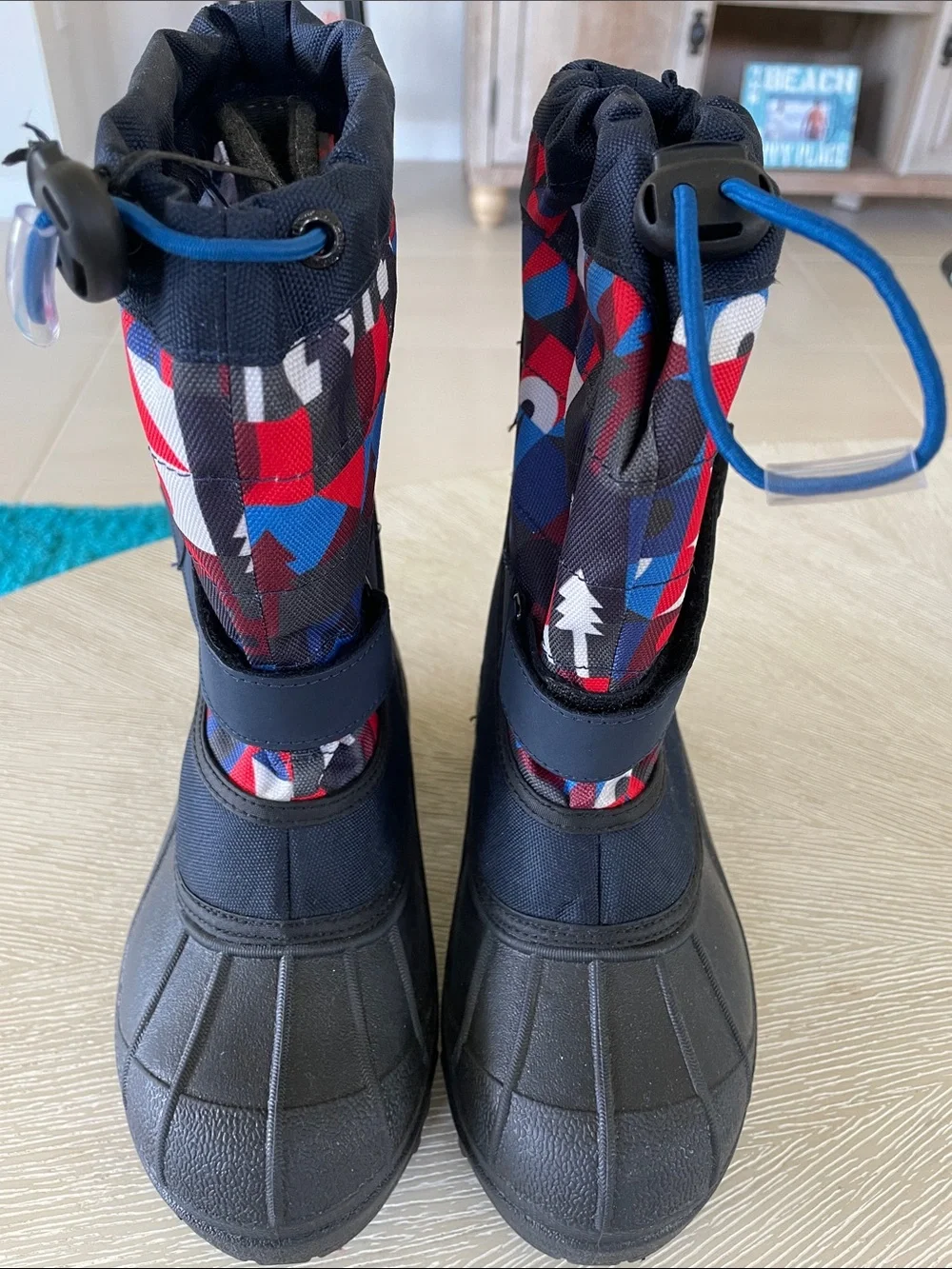 Columbia Kids Waterproof Winter Boots in Black, Red & Blue